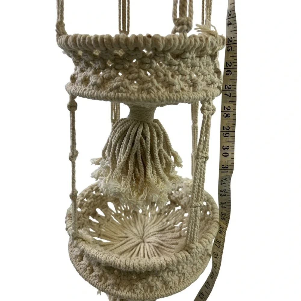 3 Tier Hanging Fruit Basket Cotton‎ Boho Hand-Woven Fruit Basket Plant Hanger